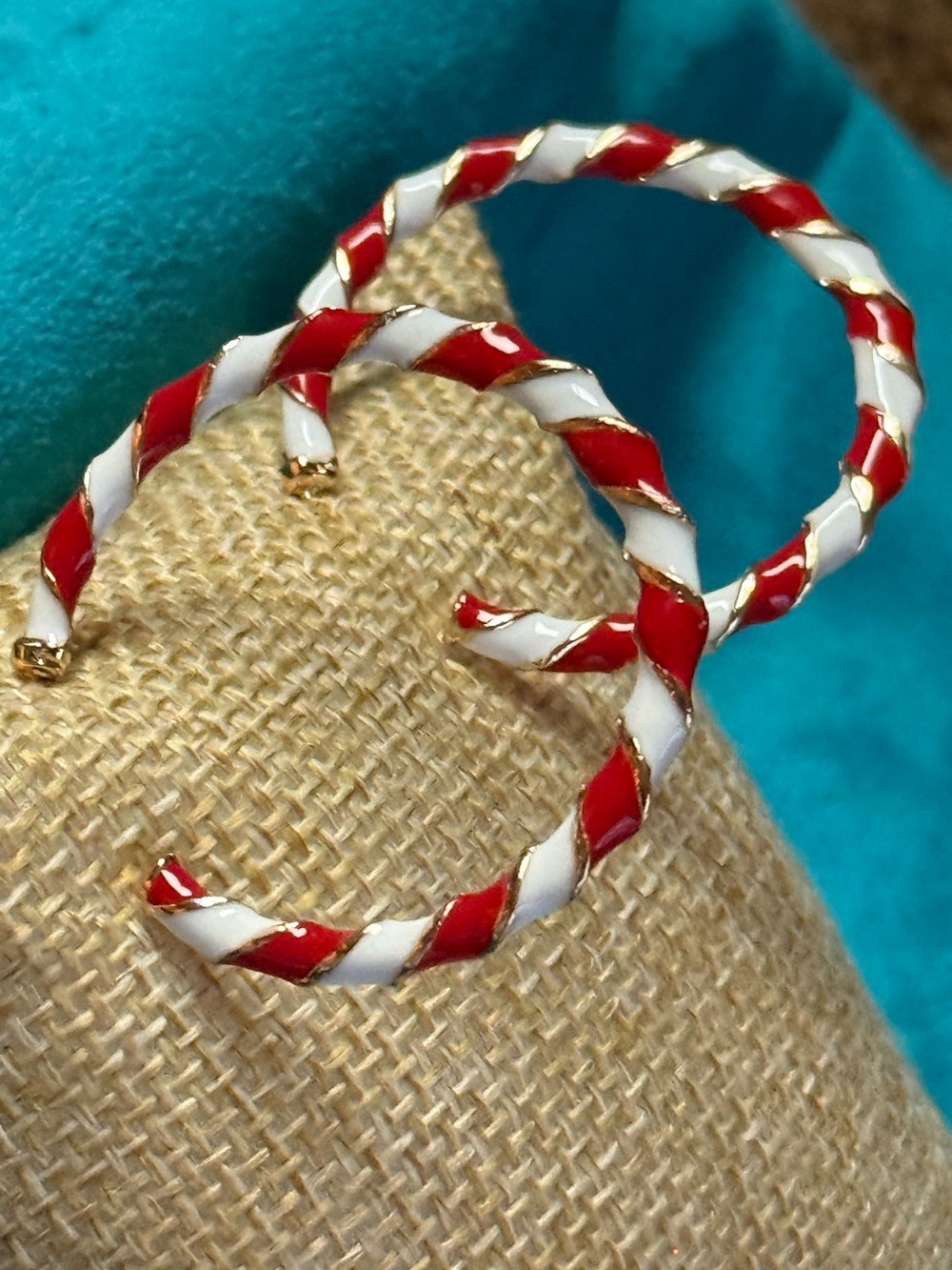 Red & White Twisted Hoop Earrings - Women's Jewelry
